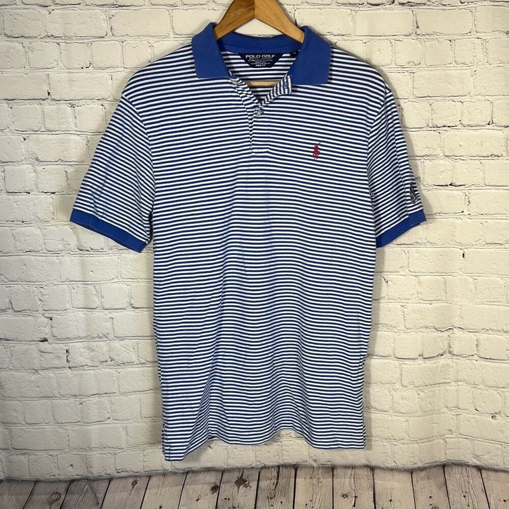 Polo Golf Ralph Lauren Pro Fit Pima Cotton Golf Shirt Men's Size M White Blue‎